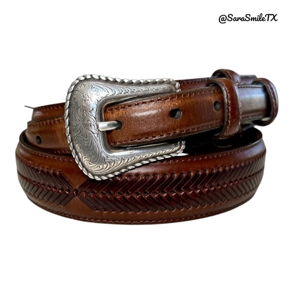 NOCONA BELT CO Mens Vintage Brown Leather Top Hand Ranger Western Belt - Picture 7 of 9